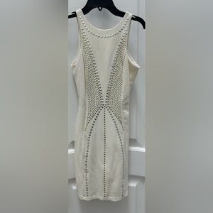 Bebe Addiction White With Gold & Silver Studs Bodycon Dress Size  XS